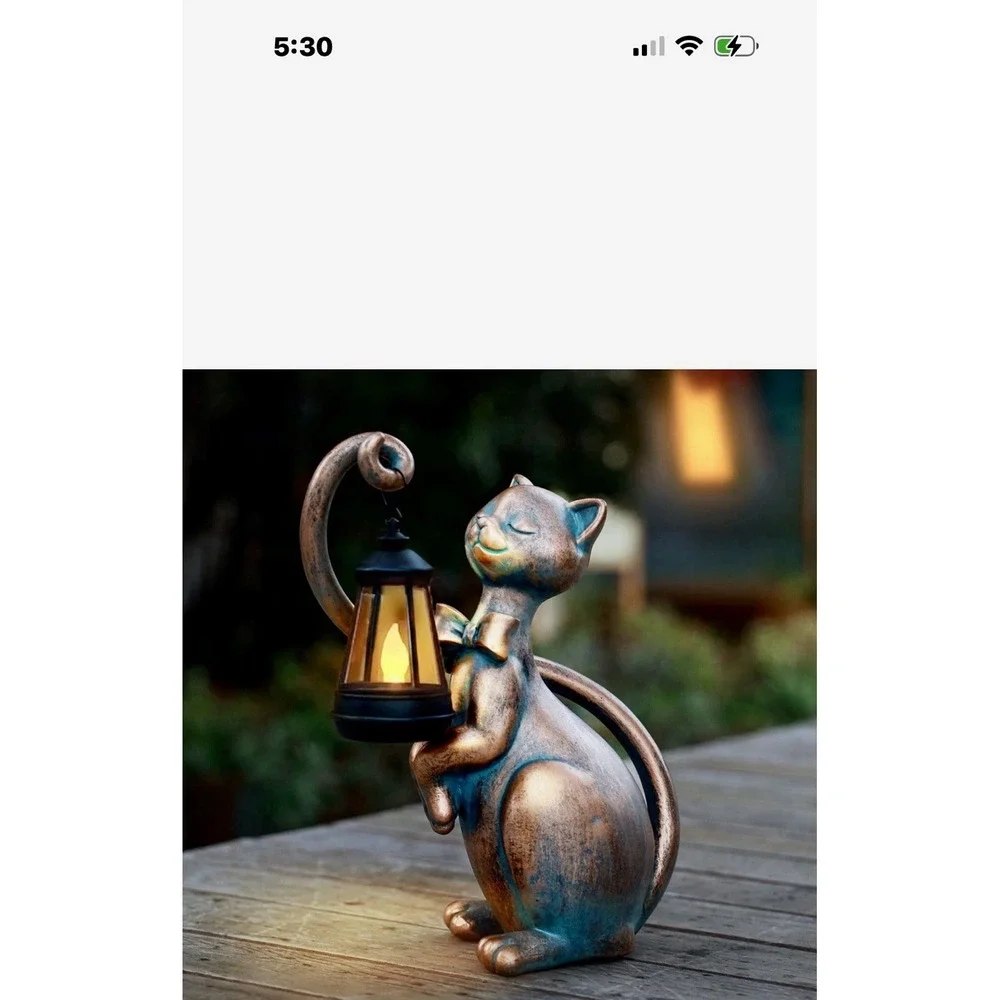 Solar Powered Cat Garden Statue Lighted Lantern Sculpture Outdoor Yard Art Decor